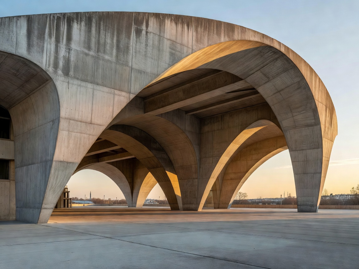 Detailed exterior view of Parc des Princes concrete architectural arches in Paris