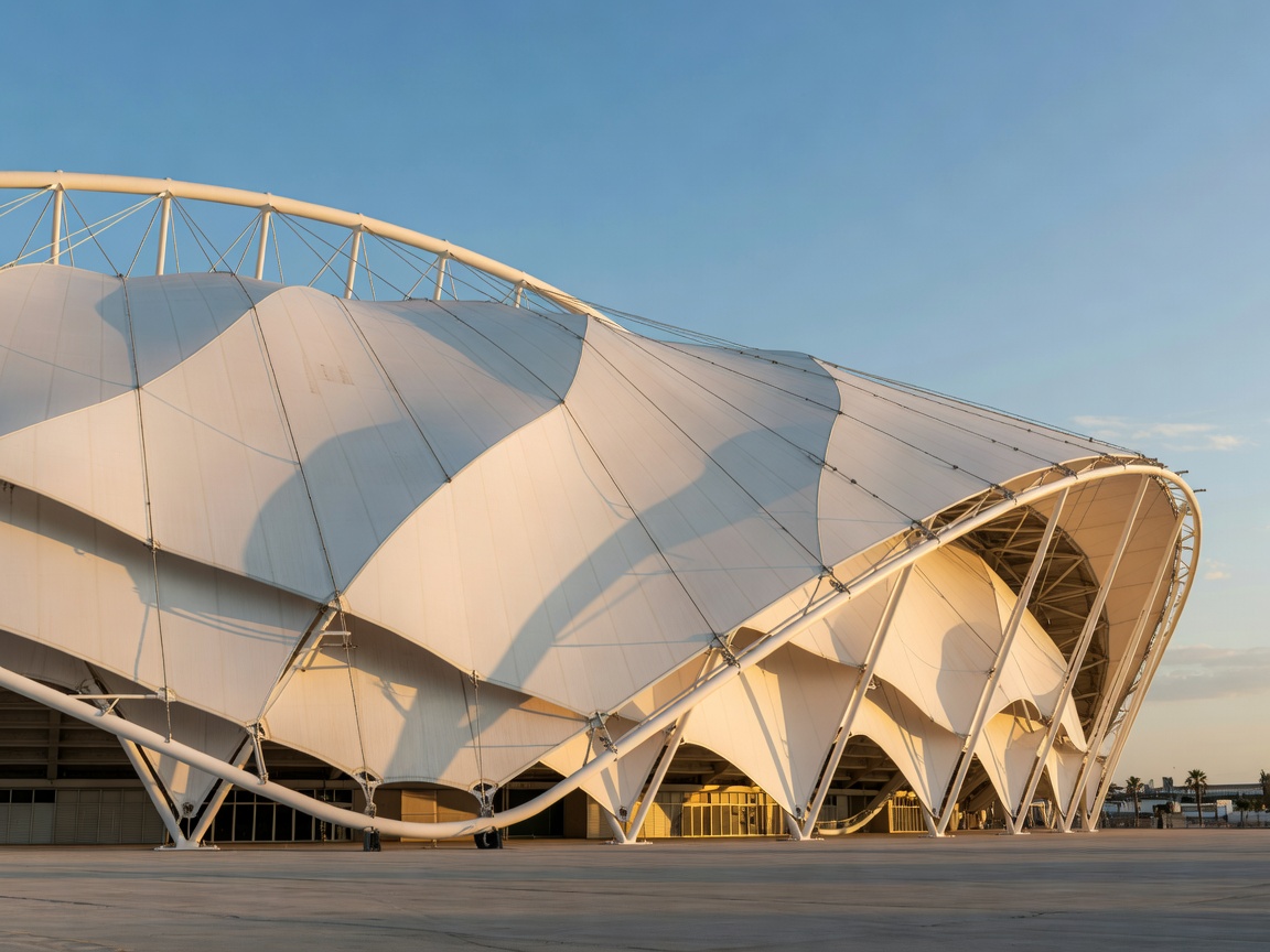 Spectacular view of the undulating PTFE roof structure of Orange Velodrome in Marseille